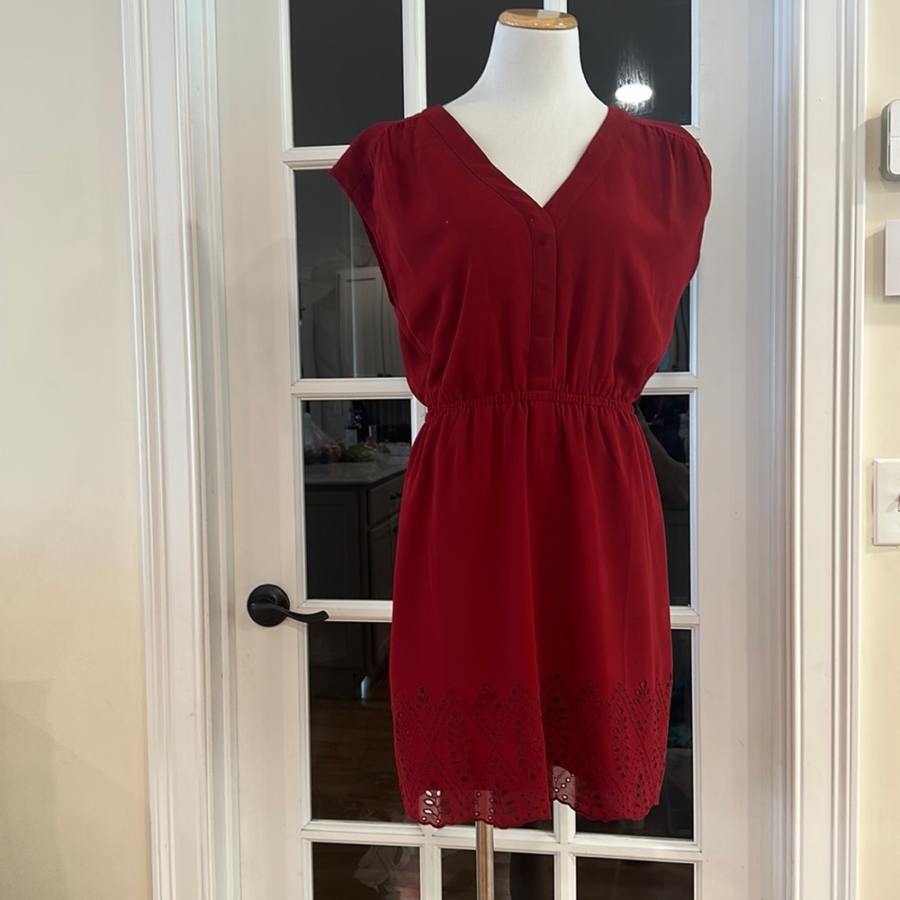 Burgundy Madewell dress.